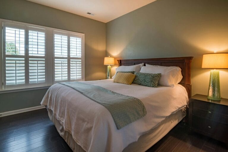 bedroom with soft green color walls