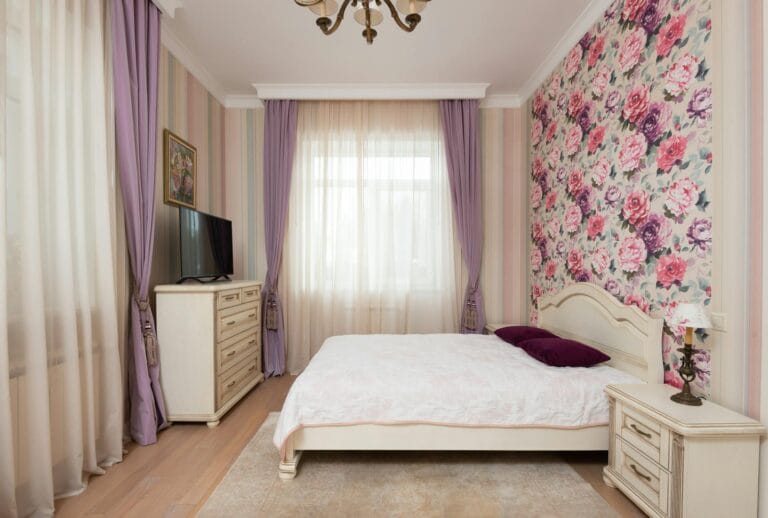 bedroom with good wallpaper for texture