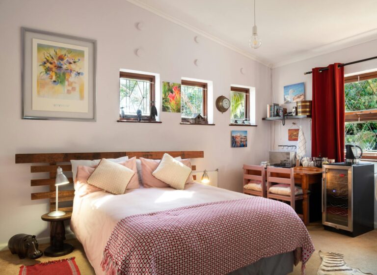 beautiful guest room with gray walls